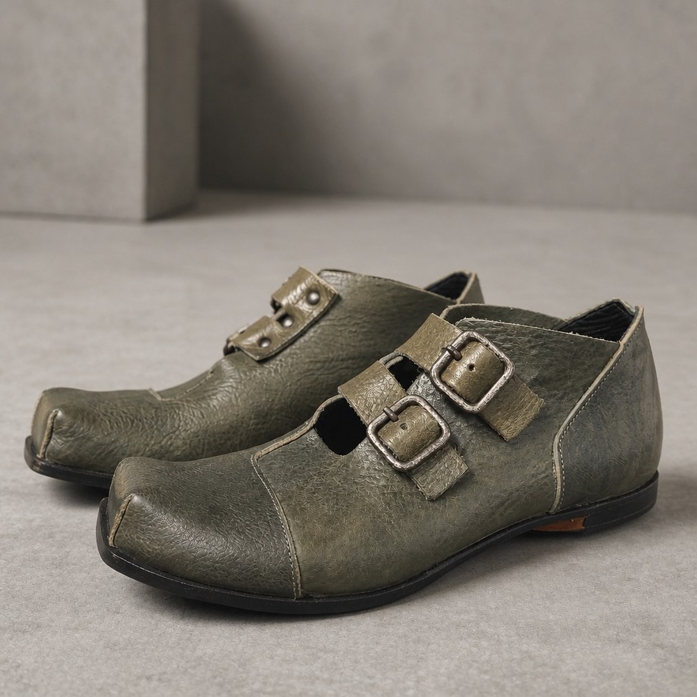 CYDWOQ Lodge Shoes Womens Size EU 39 US 9 Green Leather Handmade MiUSA Boho